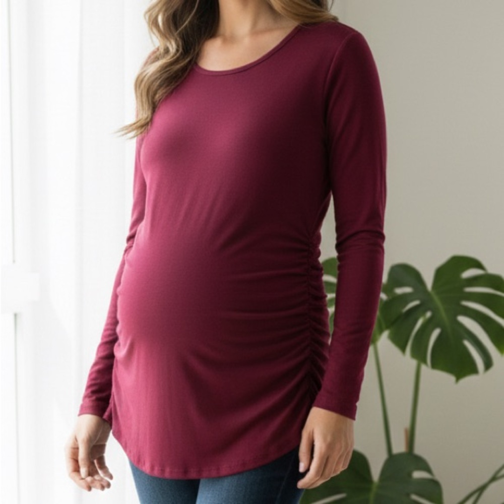 Ruched Side Sonoma‎ Goods for Life Burgundy Rayon Maternity Top Size L Large